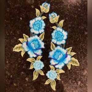 Floral heat set Appliqué AQUA WHITE ROSE VINE Embroidered set of 2